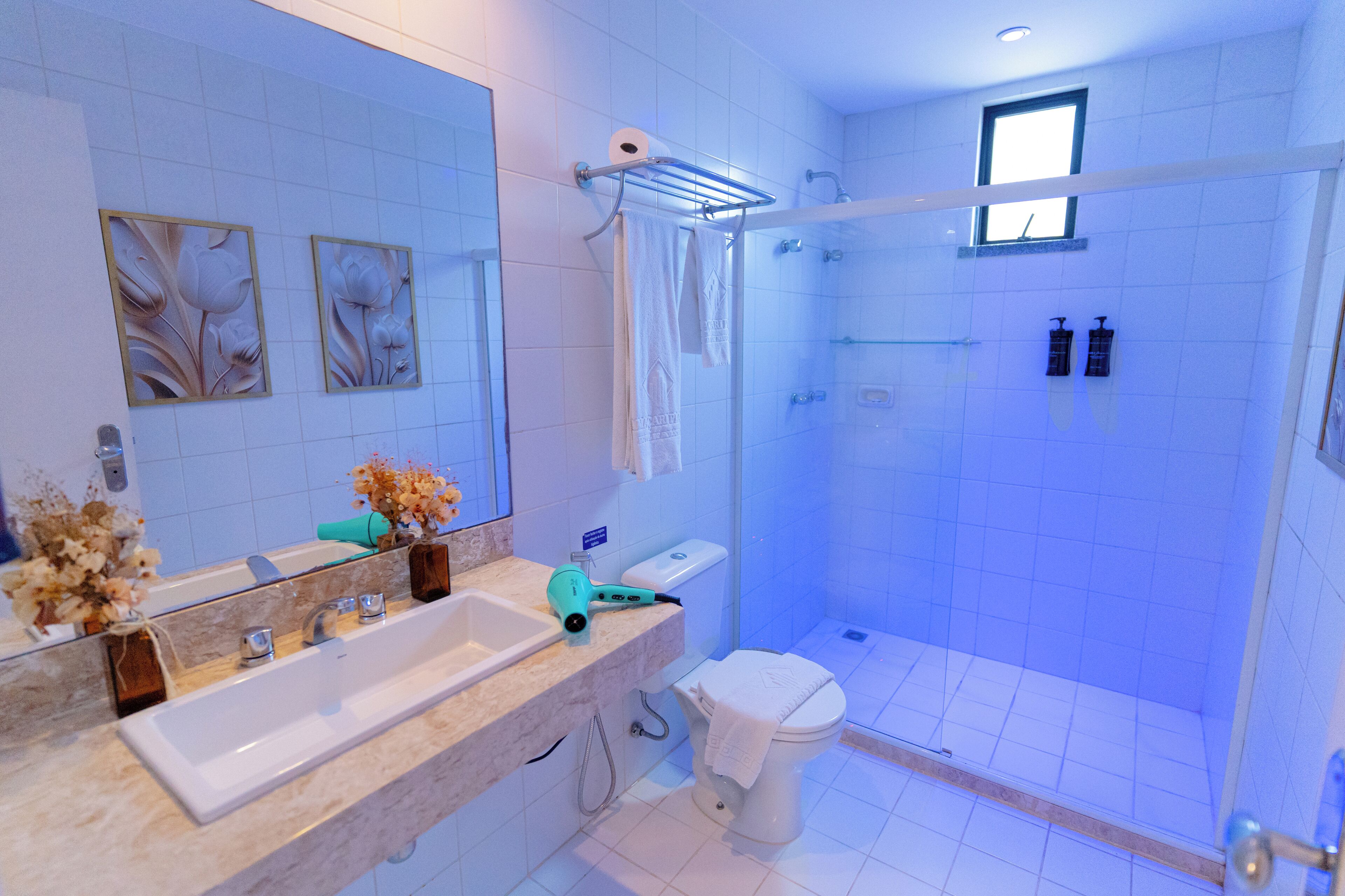 Suite Luxo com Varanda | 浴室 | 淋浴設備、免費梳洗用品、風筒、提供毛巾