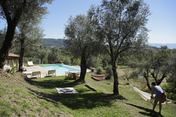 야외 수영장, 수영장 파라솔, 일광욕 의자