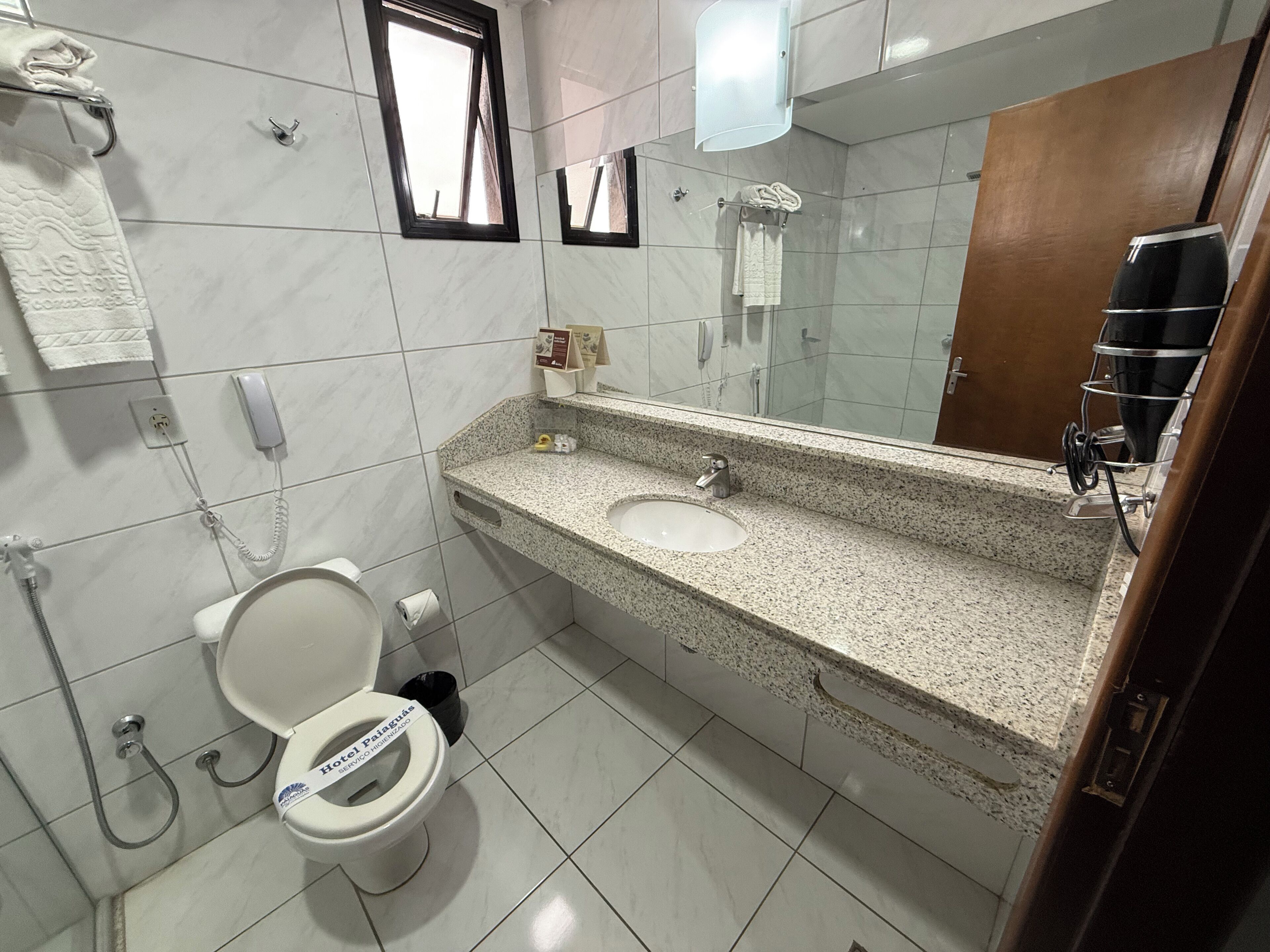 family room | bathroom | shower, hair dryer, towels, soap