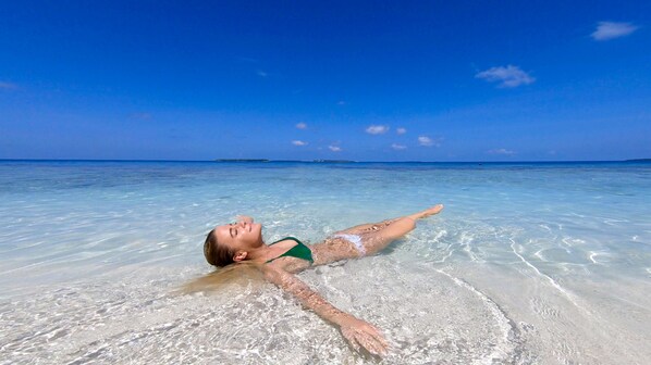 On the beach, scuba diving