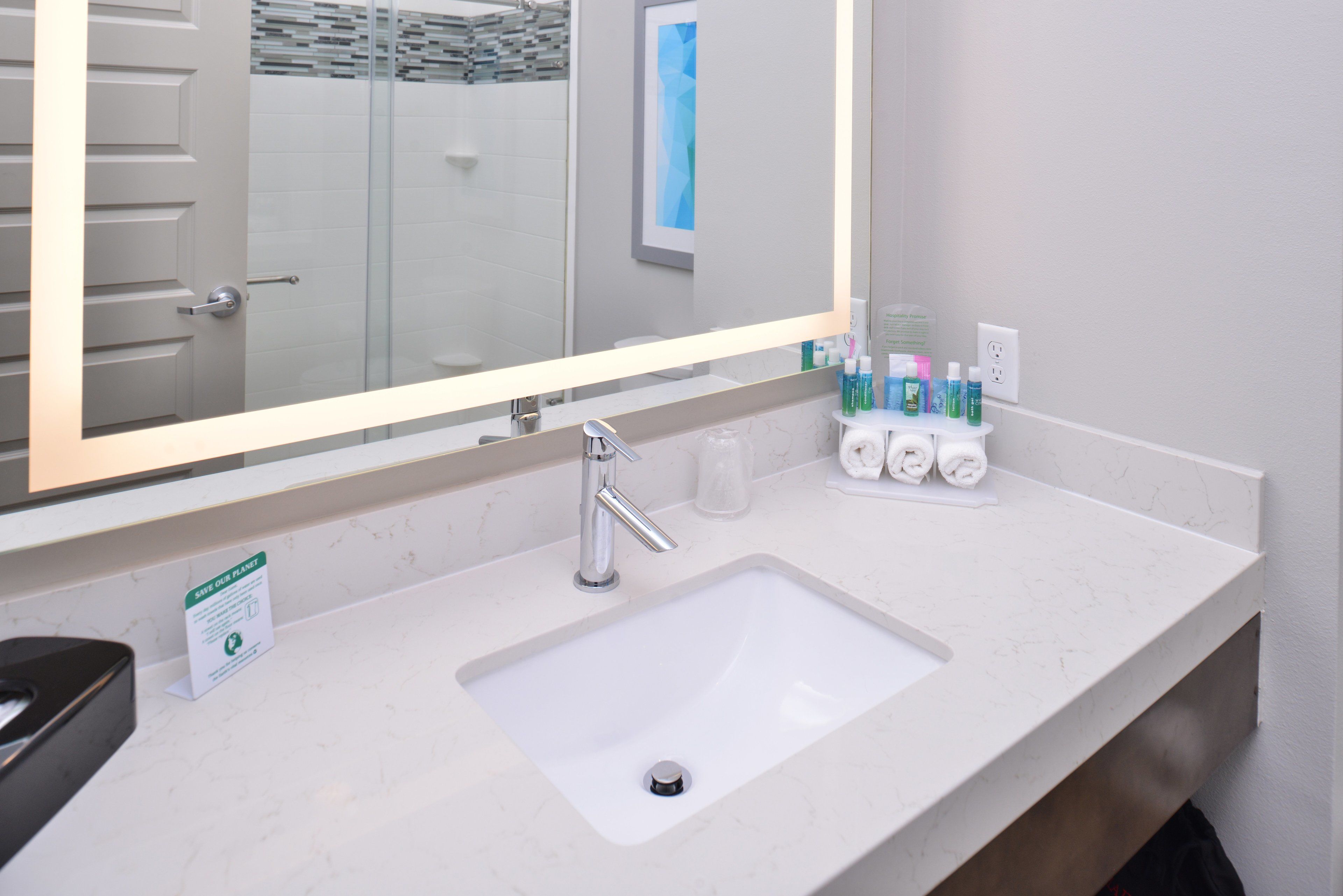 free toiletries, hair dryer, towels