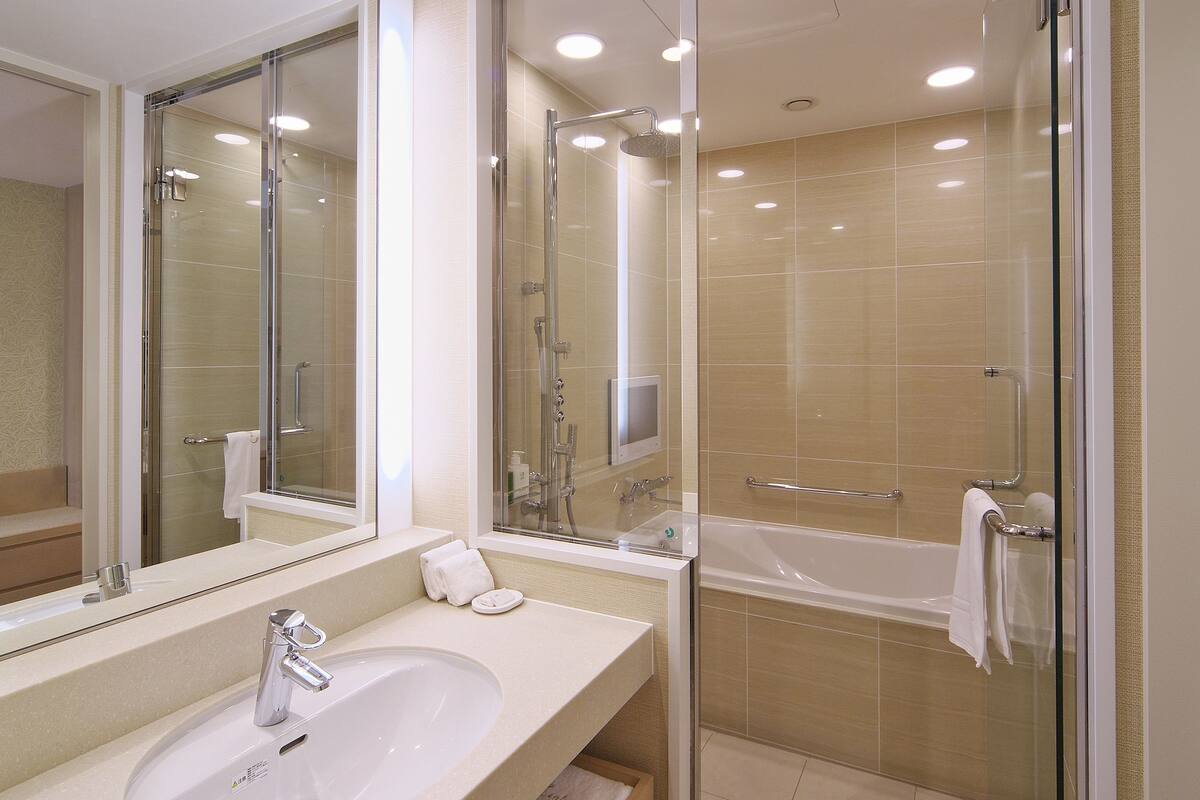 free toiletries, hair dryer, slippers, bidet