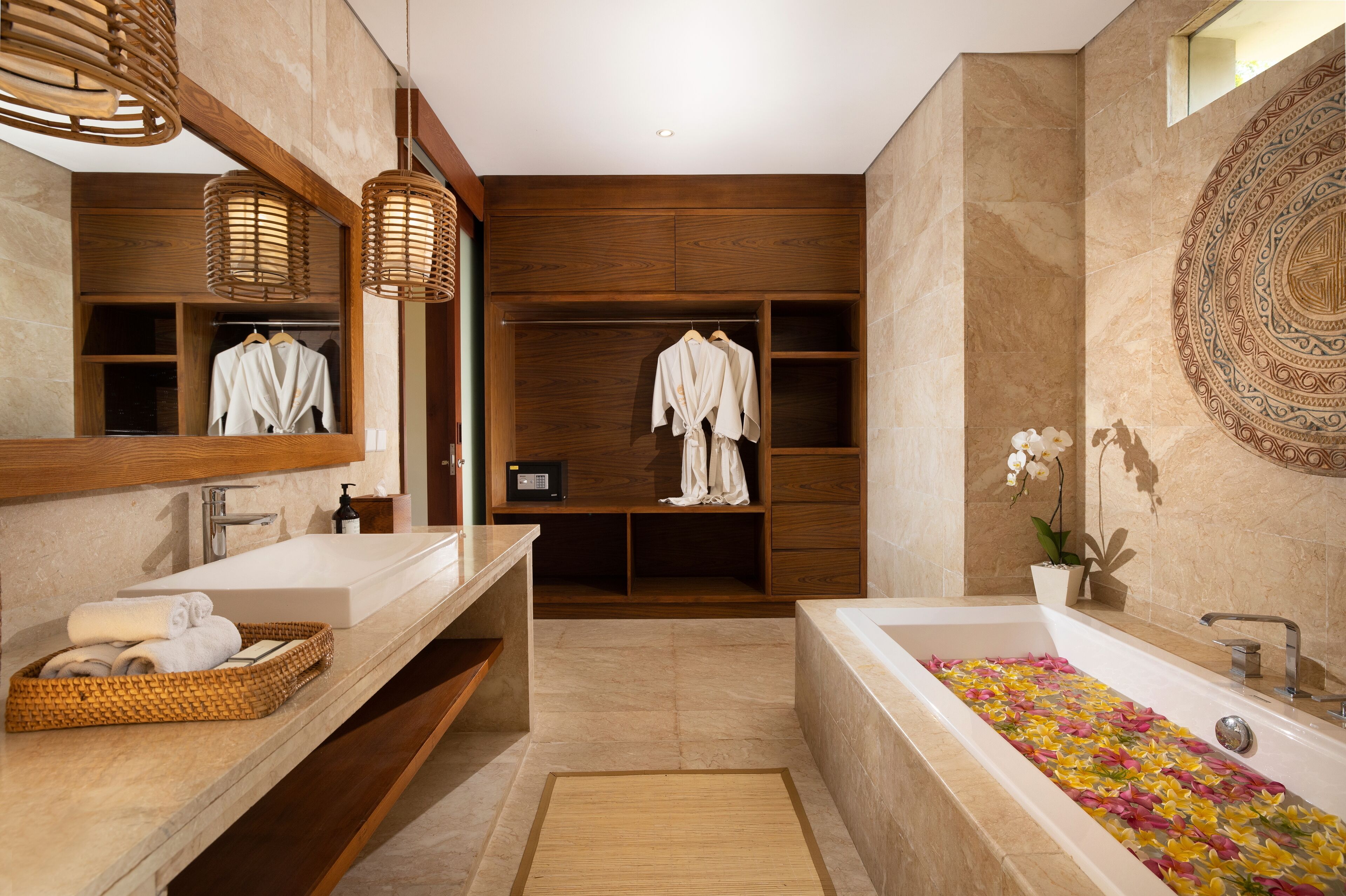 separate bathtub and shower, deep-soaking bathtub, free toiletries