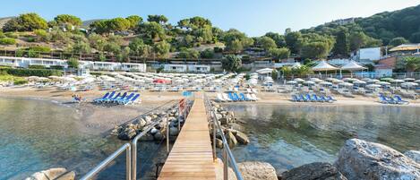Private beach, sun loungers, beach umbrellas, rowing