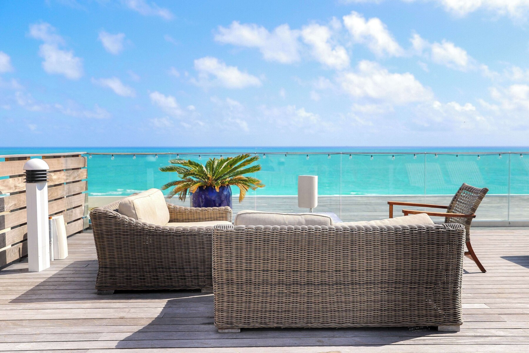 On the beach, beach cabanas, sun loungers, beach towels