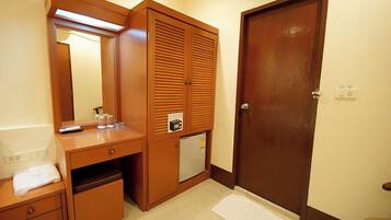 Standard Double Room, No Windows | In-room safe, desk, laptop workspace, blackout curtains