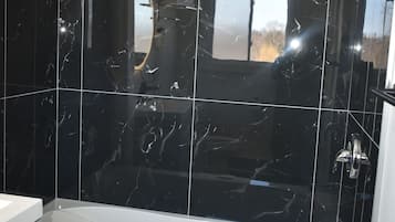Standard Room, 2 Queen Beds | Bathroom | Combined shower/tub, free toiletries, towels
