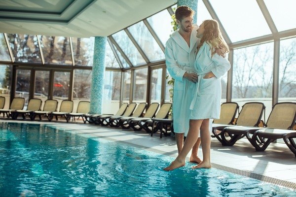 Indoor pool, outdoor pool, sun loungers