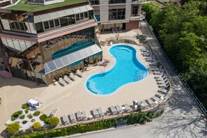 Indoor pool, outdoor pool, pool loungers