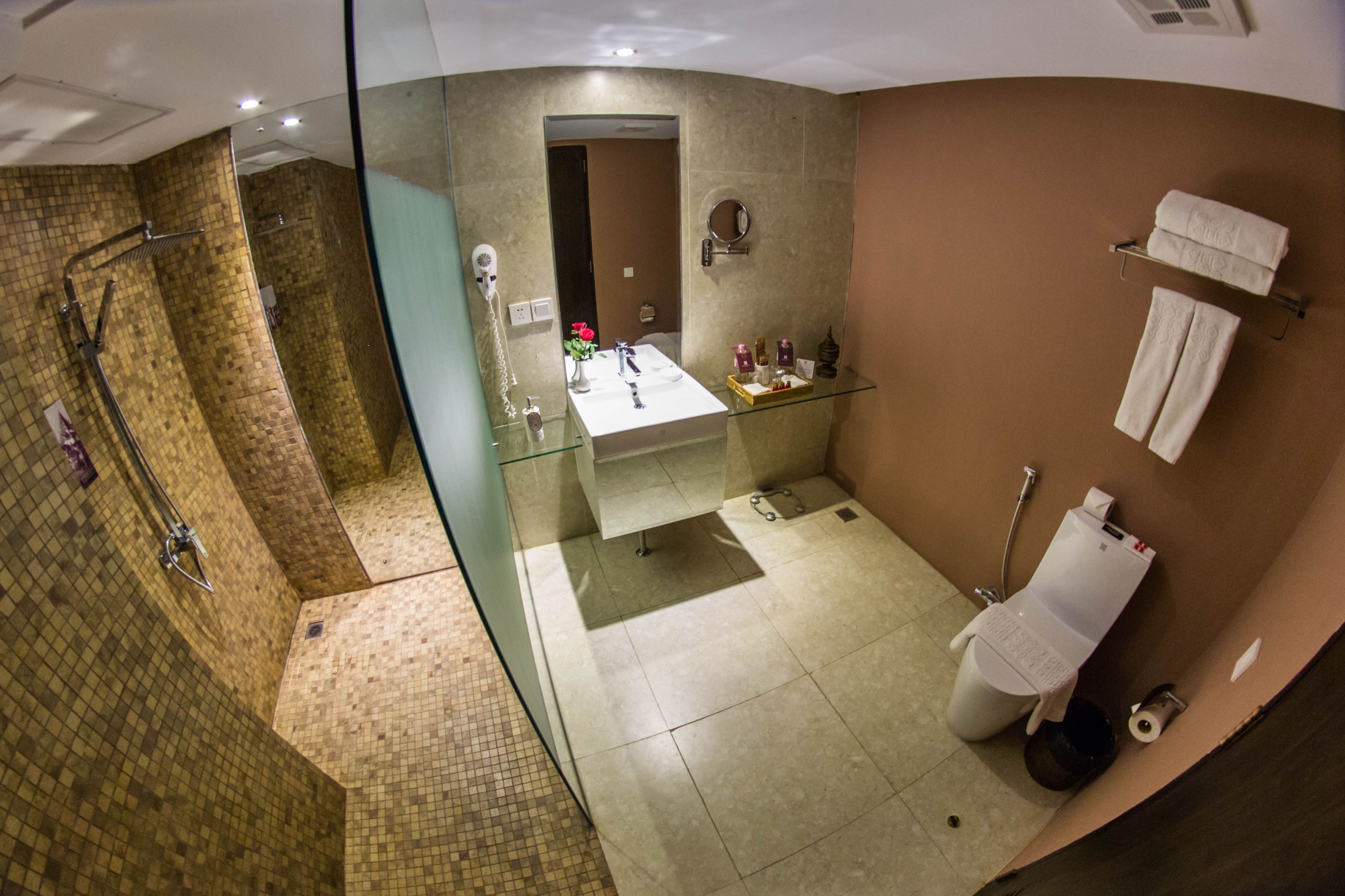 free toiletries, hair dryer, bathrobes, slippers