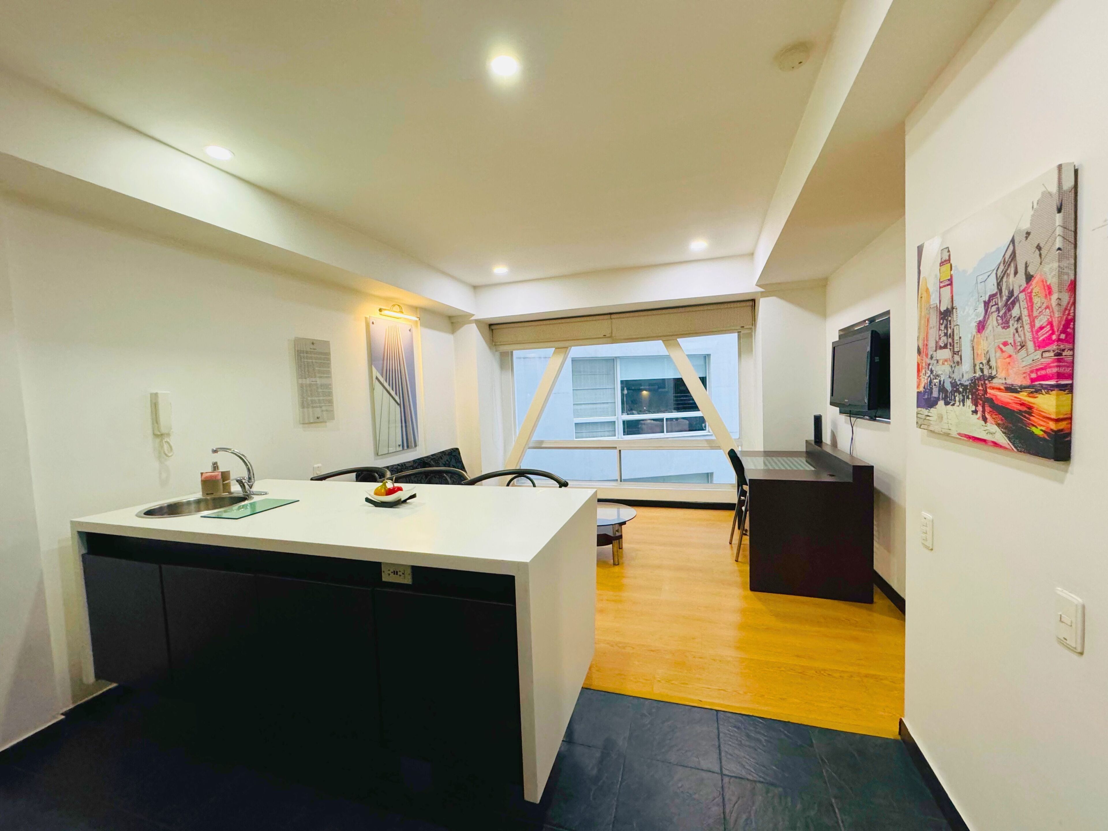 Fridge, microwave, stovetop, espresso maker