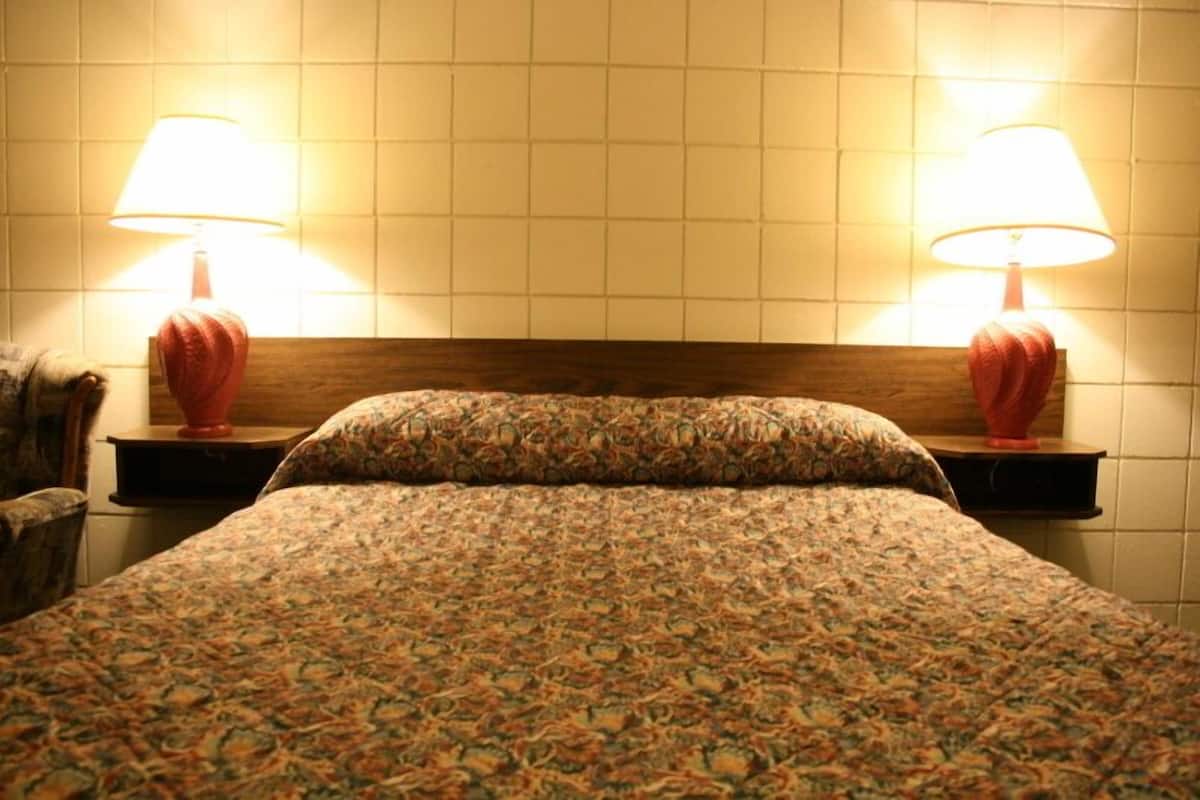 Chambre, 1 grand lit, réfrigérateur et four à micro-ondes, vue montagne