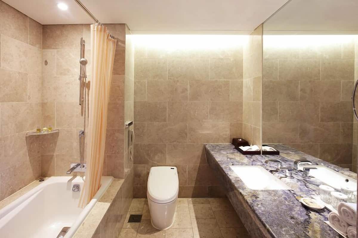 hair dryer, bathrobes, slippers, bidet