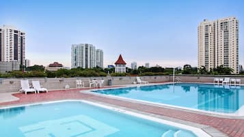 Outdoor pool, sun loungers
