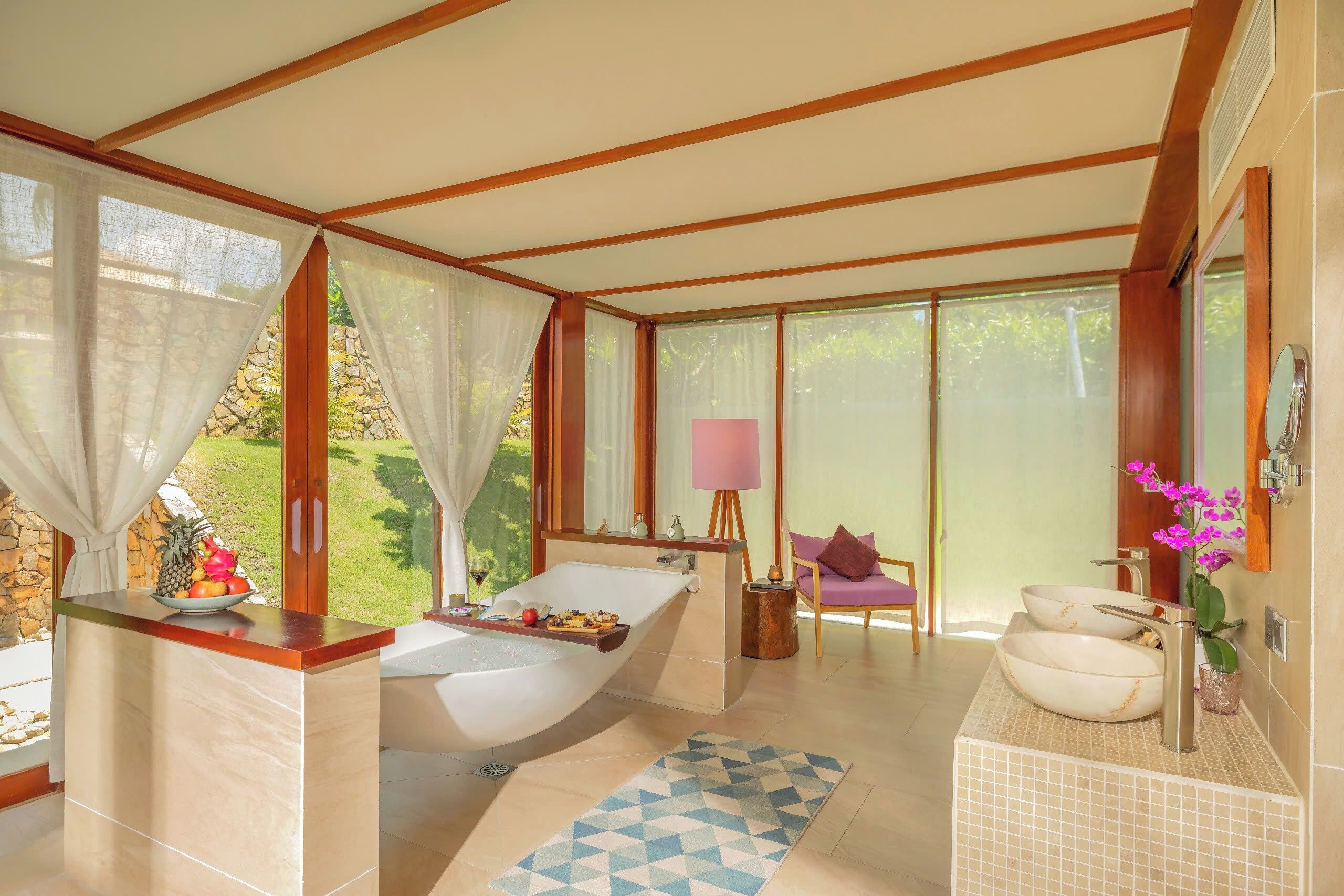 beach front pool villa - all spa inclusive | bathroom | separate bathtub and shower, deep-soaking bathtub, rainfall showerhead