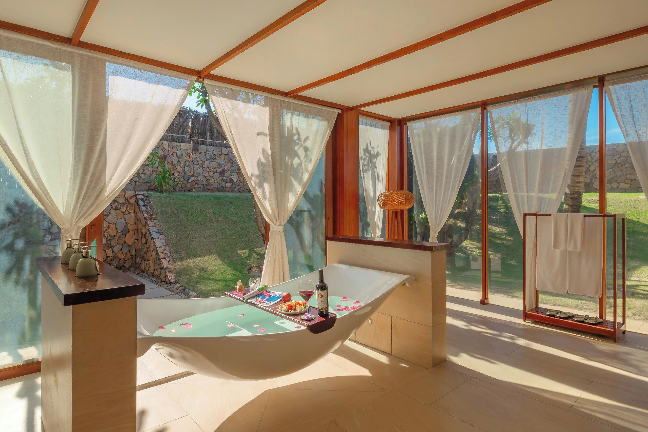 Four-Bedroom Beach Front Pool Villa - All Spa Inclusive | Bathroom | Separate tub and shower, deep soaking tub, rainfall showerhead