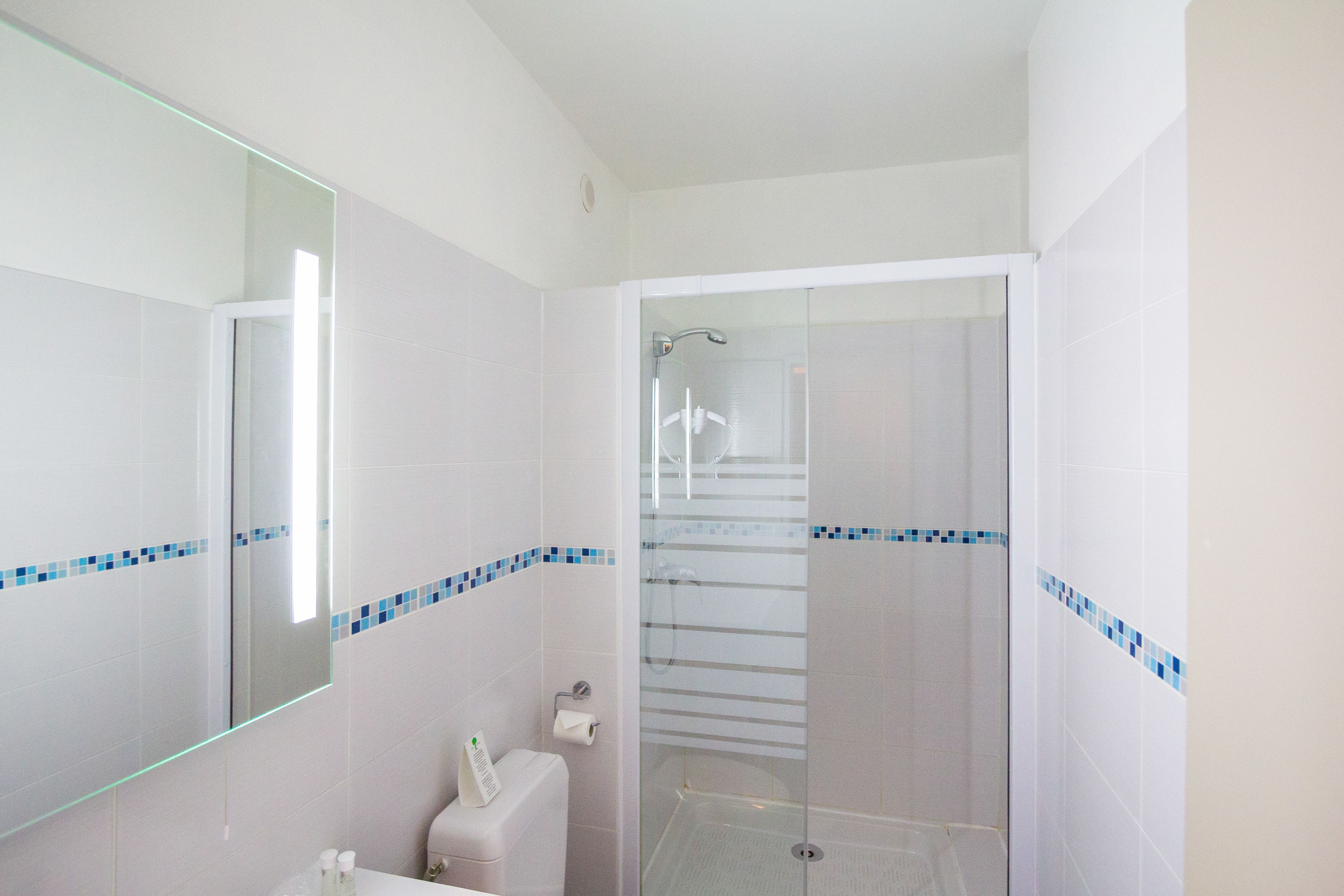 shower, free toiletries, hair dryer, towels