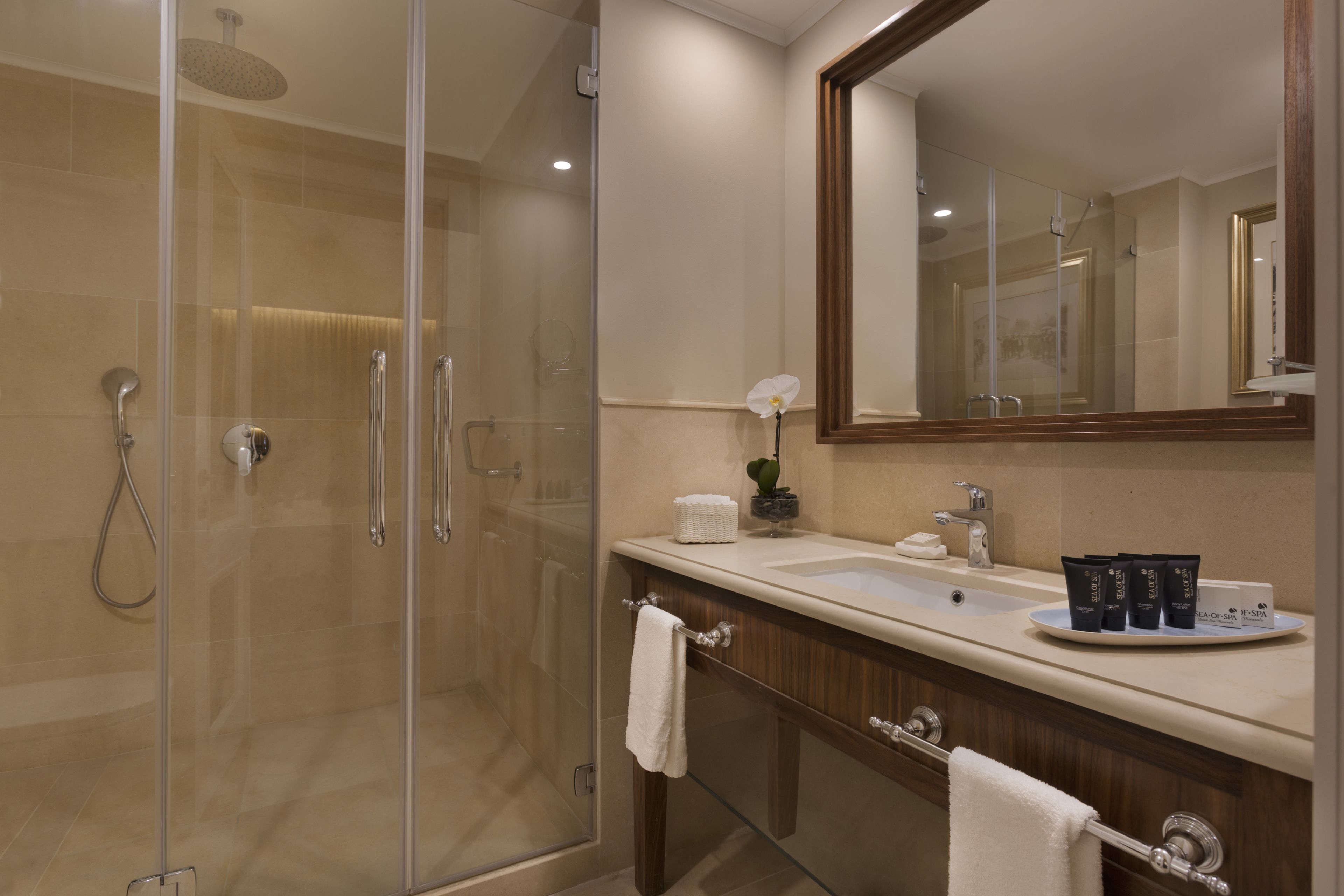 shower, free toiletries, hair dryer, bathrobes