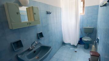 Studio | Bathroom | Shower, hair dryer, towels, toilet paper