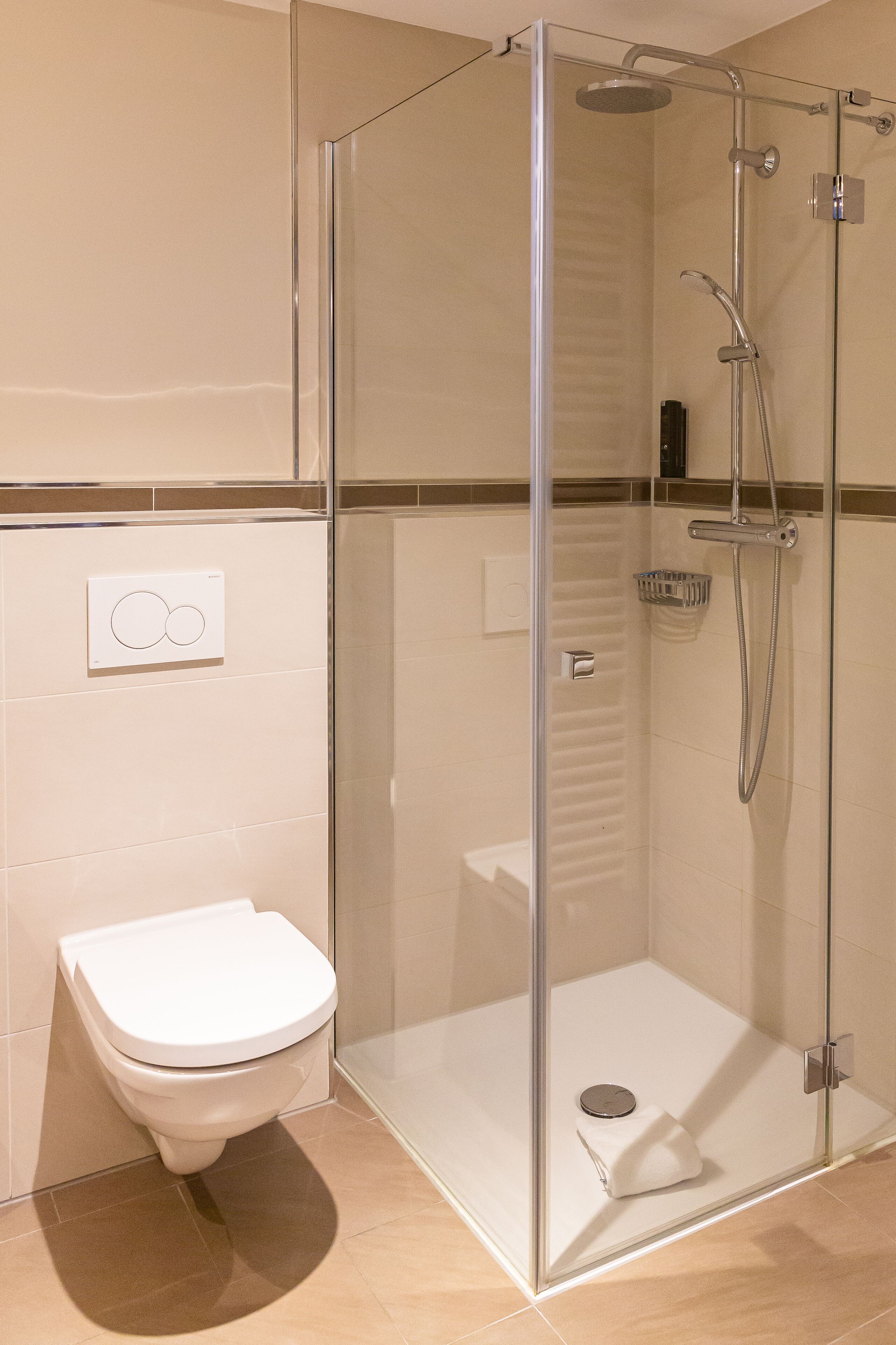 shower, free toiletries, hair dryer, towels