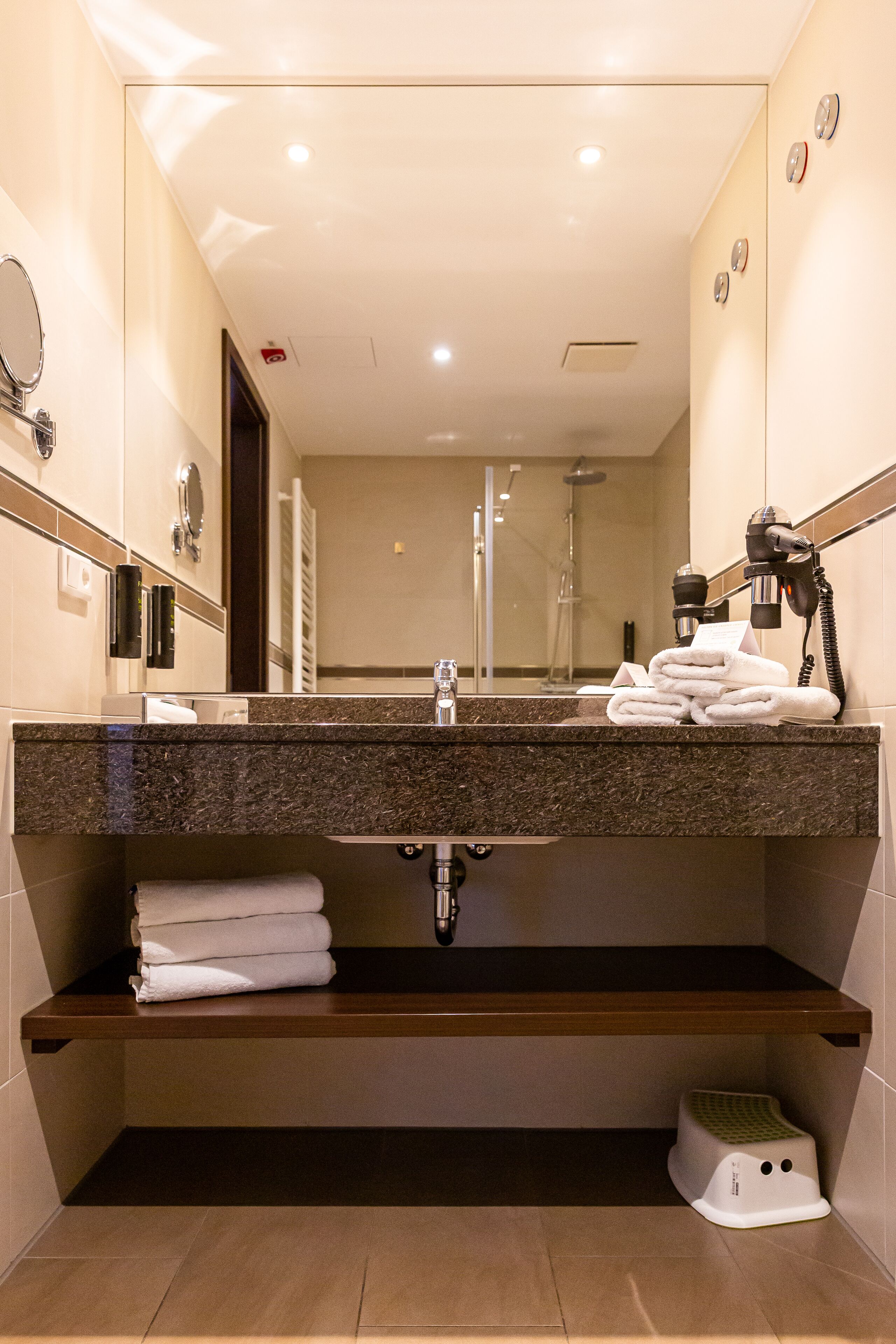 shower, free toiletries, hair dryer, towels