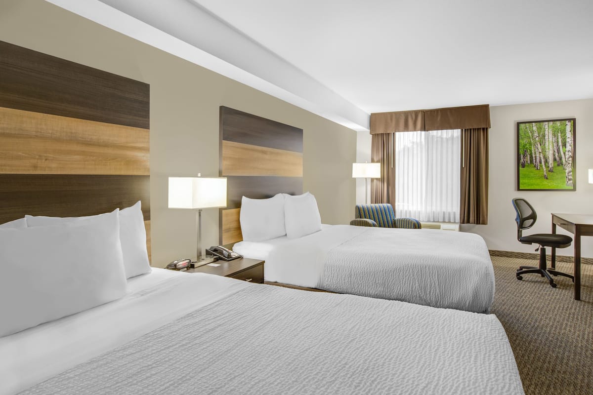 room, 2 queen beds, non smoking | in-room safe, desk, iron/ironing board, free cots/infant beds