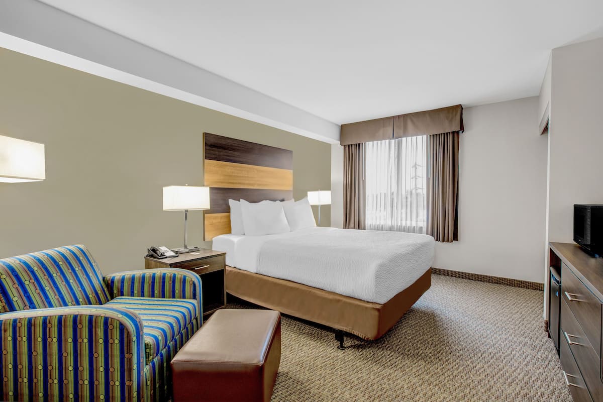 Chambre, 1 grand lit, accessible aux personnes à mobilité réduite, non-fumeur | Coffre-fort, bureau, fer et planche à repasser, lit de bébé (gratuit)