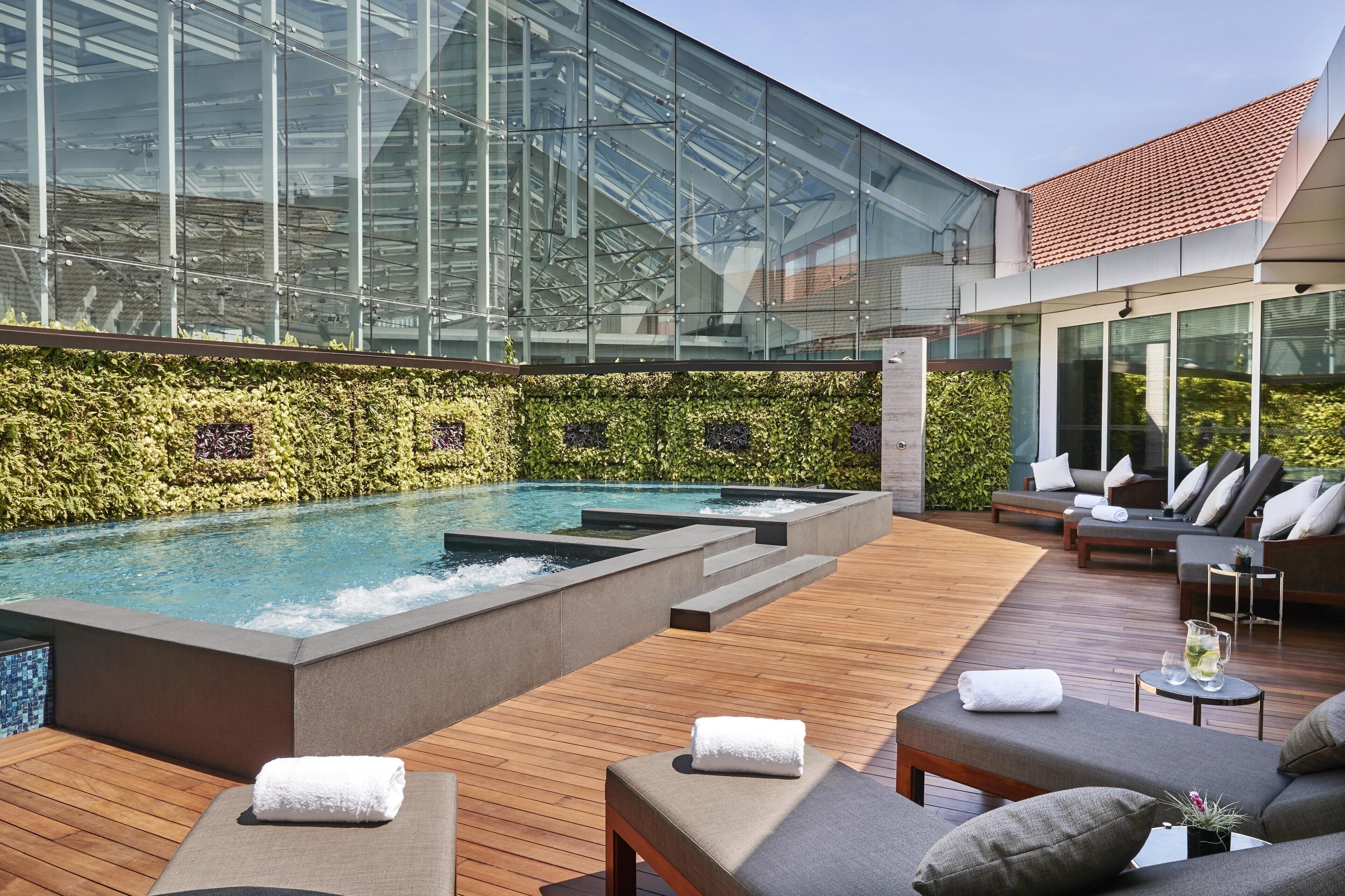 Outdoor pool, sun loungers