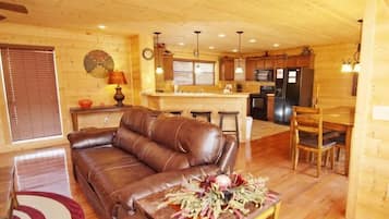 Flat-screen TV, fireplace