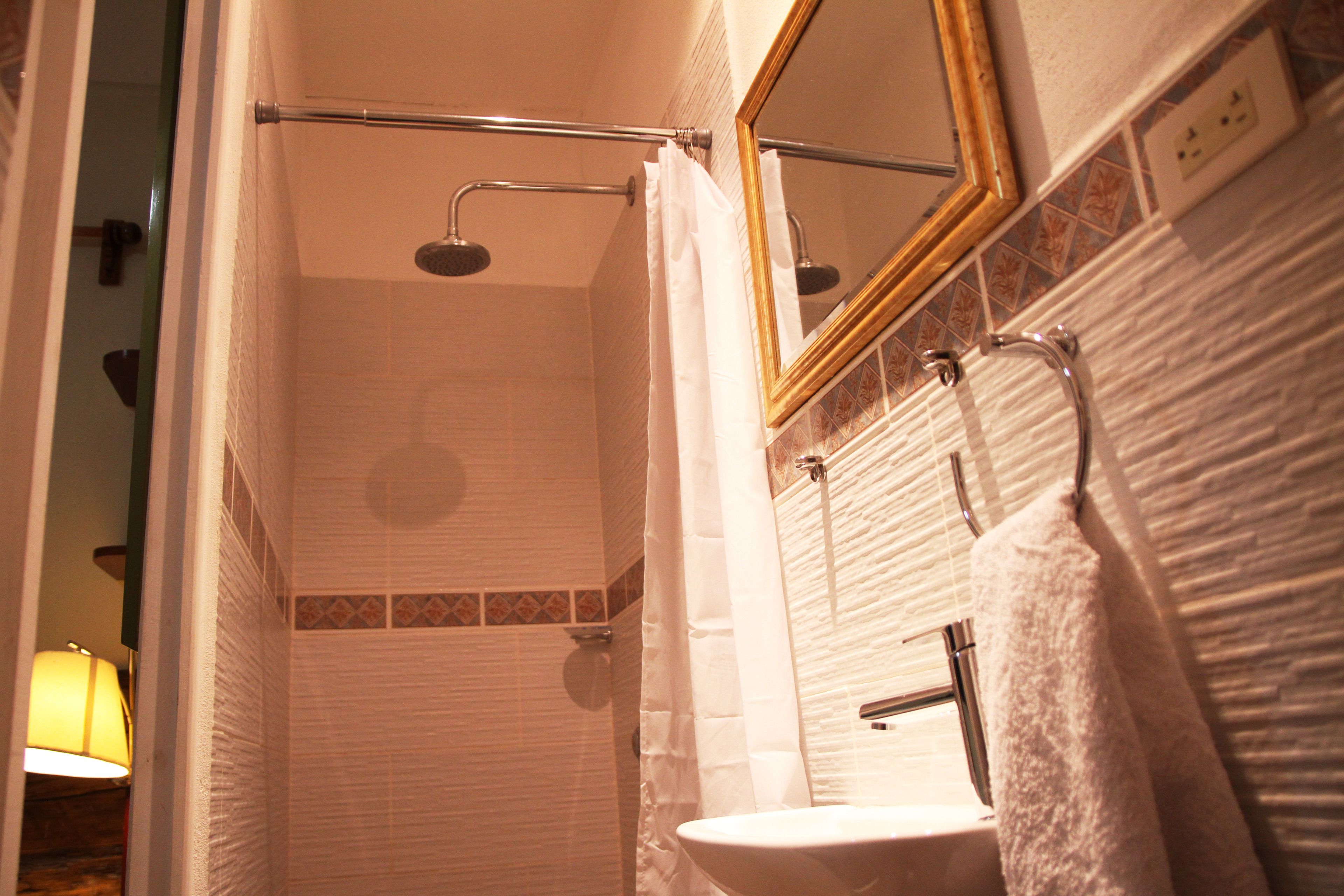 small room | bathroom | shower, free toiletries, towels, shampoo