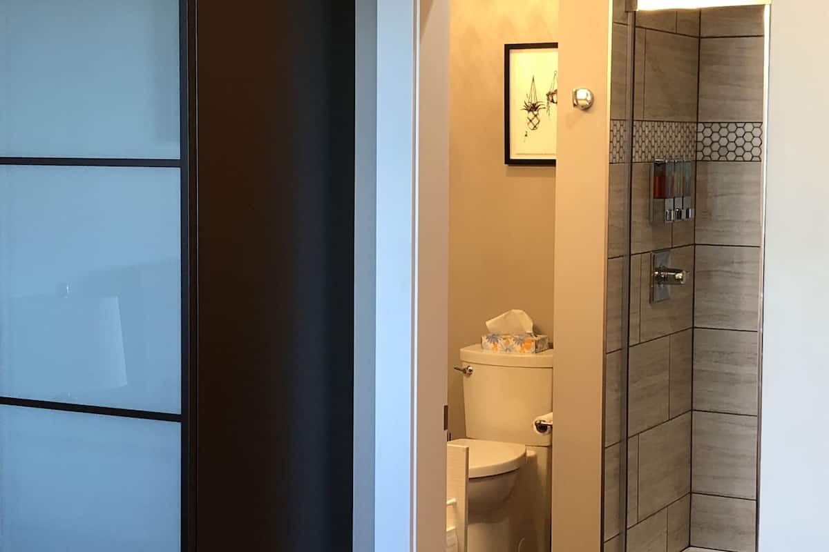 premium double room, ocean view | bathroom | free toiletries, hair dryer, towels, soap