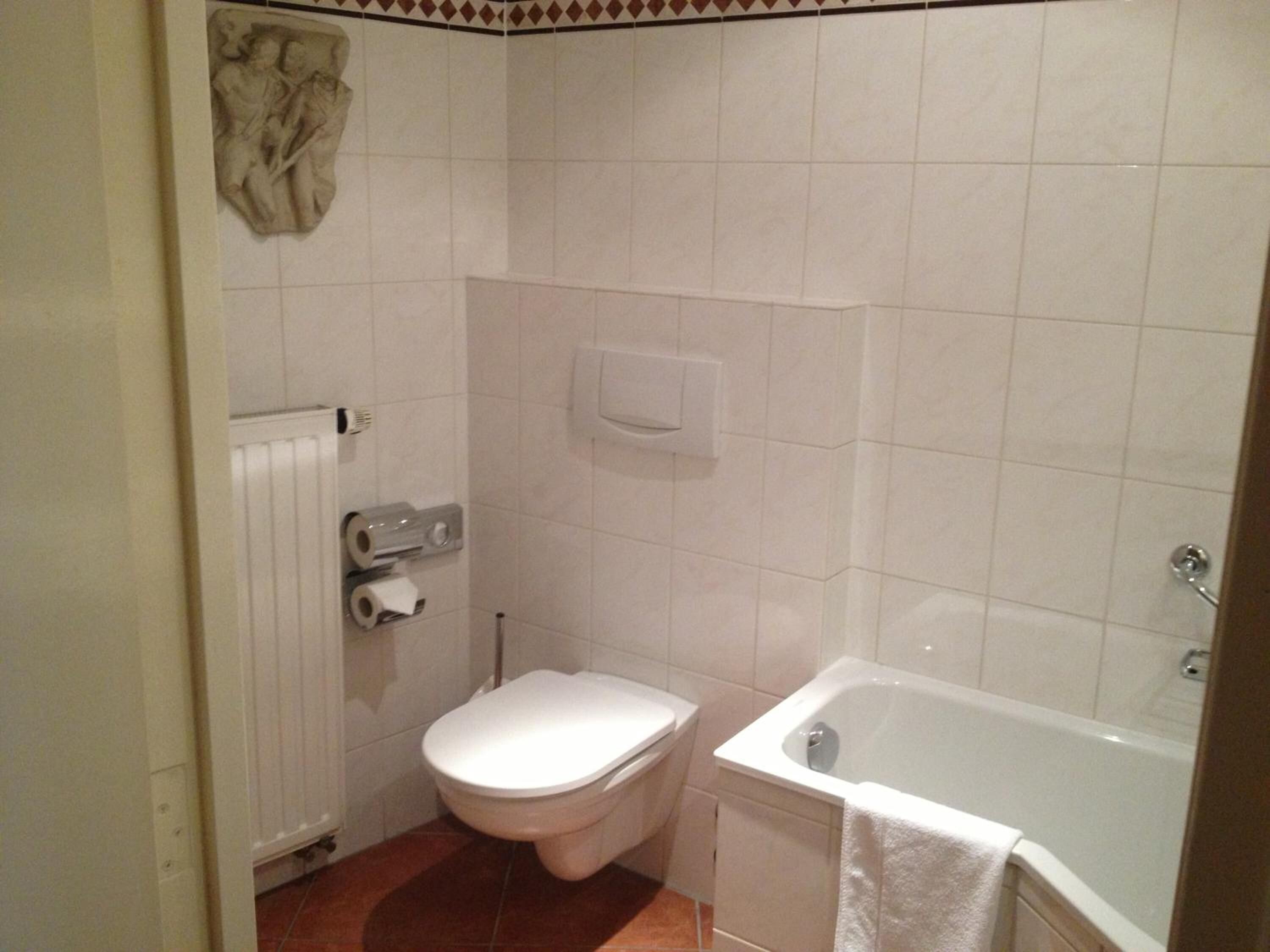 combined shower/bathtub, free toiletries, hair dryer, towels
