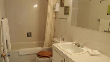 Une salle de bain avec une baignoire, des toilettes et un lavabo.