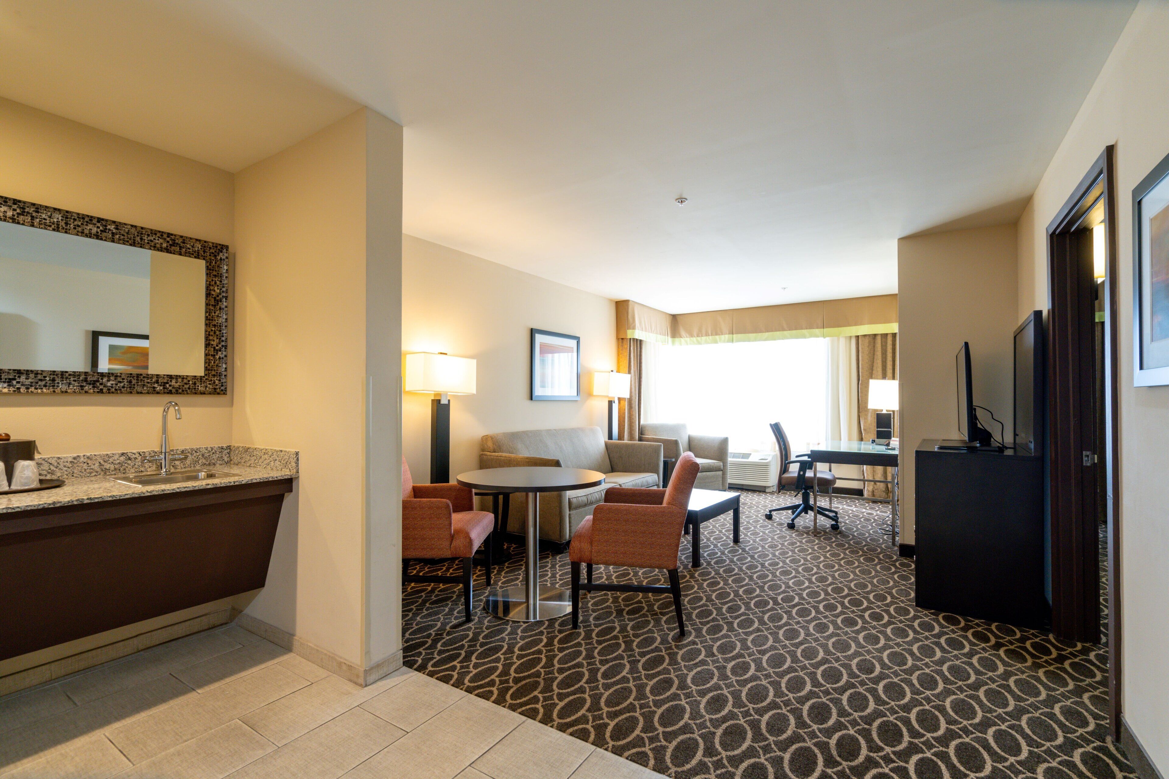 In-room safe, desk, laptop workspace, blackout curtains