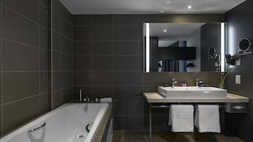 Shower, rainfall showerhead, eco-friendly toiletries, hair dryer