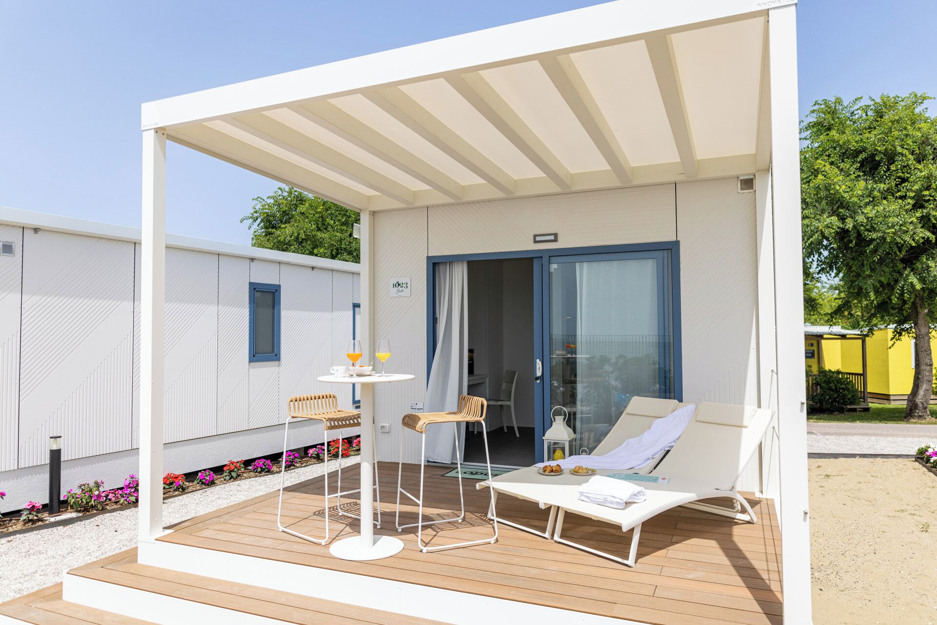 Mobile Home Deluxe, 1 chambre, animaux de compagnie acceptés, vue mer | Draps italiens Frette, lits bébé (en supplément)