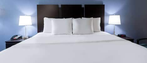 Premium bedding, pillow-top beds, desk, blackout curtains