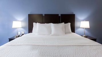 Premium bedding, pillowtop beds, desk, blackout drapes