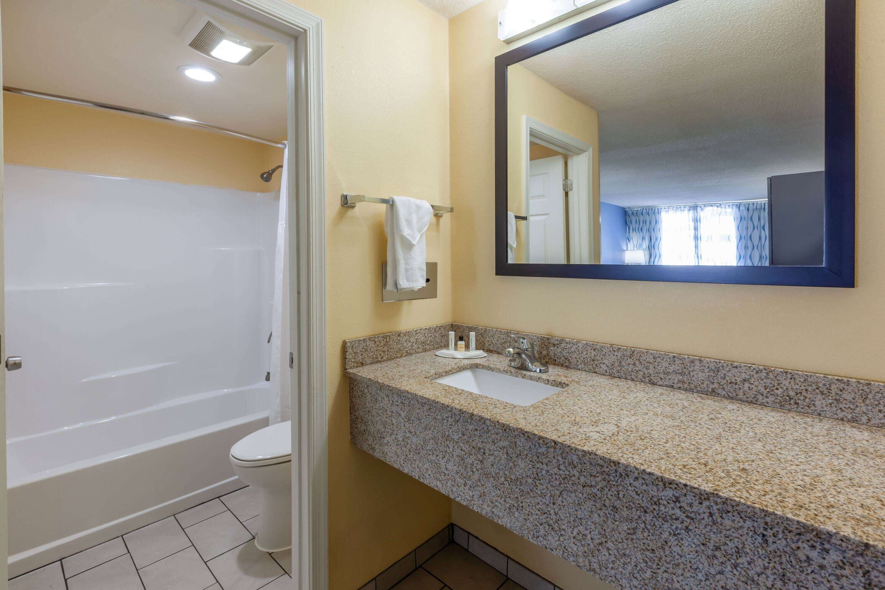 free toiletries, hair dryer, towels