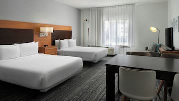 Premium bedding, pillowtop beds, desk, blackout drapes