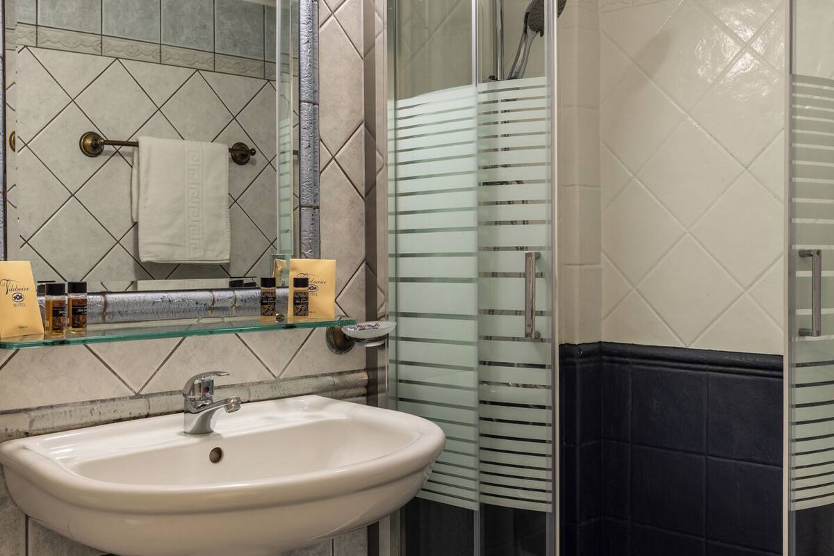 twin room | bathroom | shower, free toiletries, hair dryer, towels