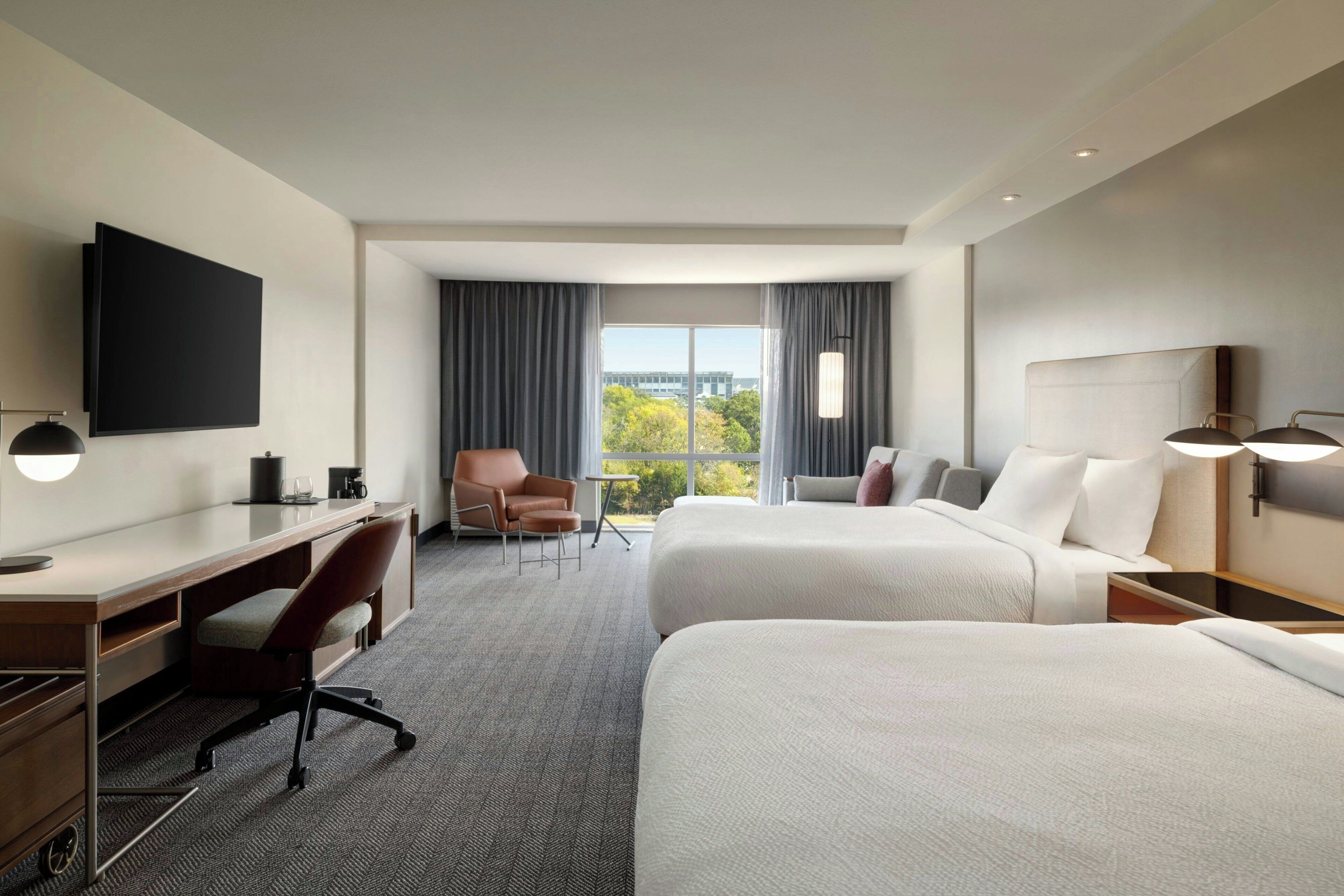 1 bedroom, desk, blackout curtains, iron/ironing board