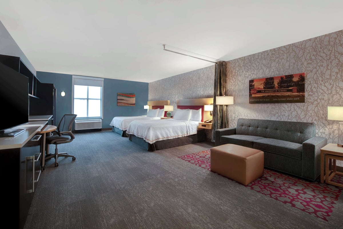 Studio, 2 Queen Beds, Accessible, Non Smoking (Roll-in Shower) | Desk, laptop workspace, blackout curtains, iron/ironing board