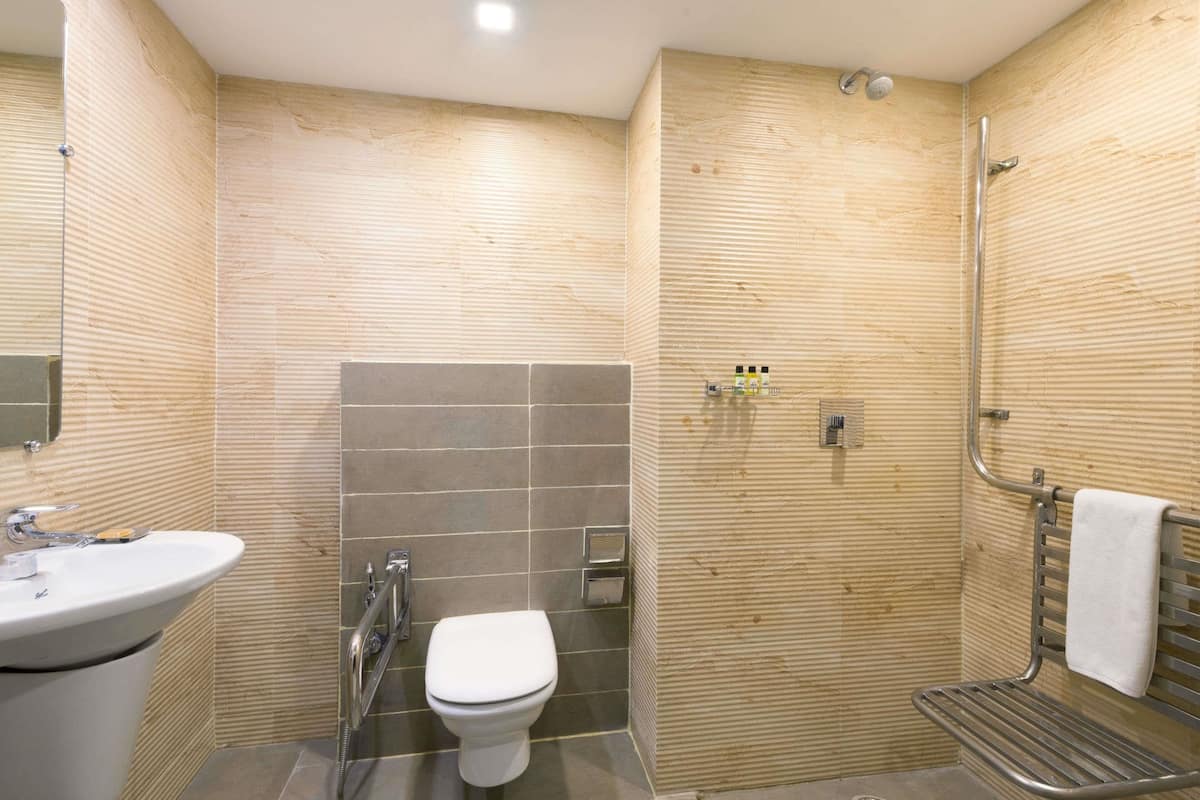 Shower, free toiletries, hair dryer, bathrobes