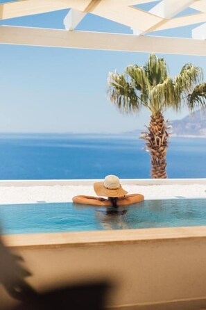 Junior Suite with Private Pool | Sengetøy av topp kvalitet, minibar, safe på rommet og skrivebord