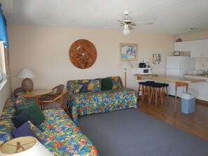 Standard Apartment, 2 Bedrooms, Kitchen, Canal View | Living area | TV - Ed & Ellen's Lodging Big Pine Key (Big Pine Key)