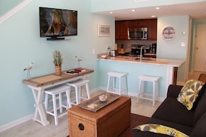 Condo, 1 Bedroom, 2 Bathroom, Side View (373) | Living area | TV - Sugar Beach by Sugar Sands Realty (Orange Beach)