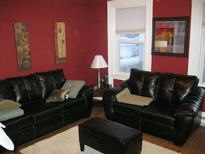 Apartment, 2 Bedrooms (Queen and Double 1st floor) | Living area | 42-inch flat-screen TV with digital channels, TV - Work Play Suites (Fredericton)