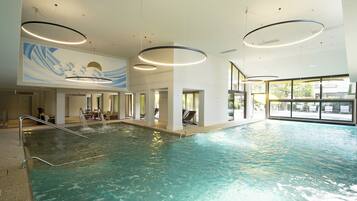 Indoor pool, seasonal outdoor pool, sun loungers