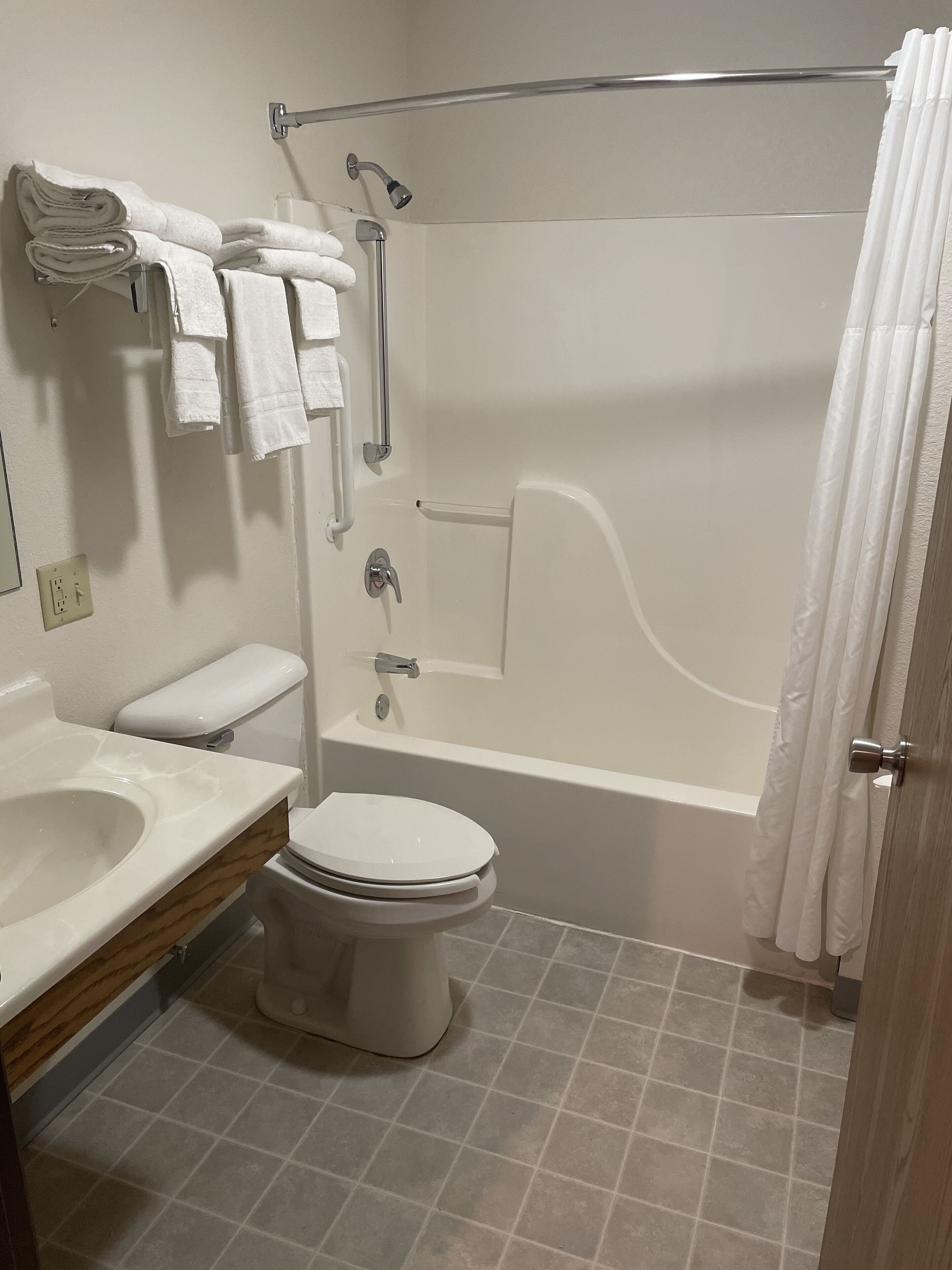 free toiletries, hair dryer, towels